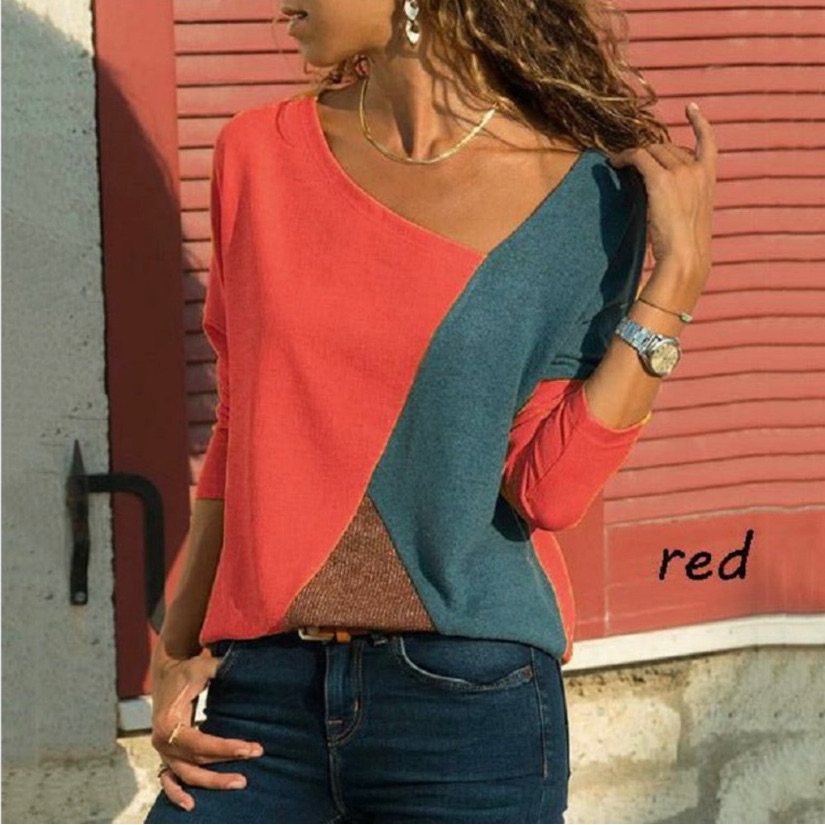Red Patchwork Lightweight Blouse Top
